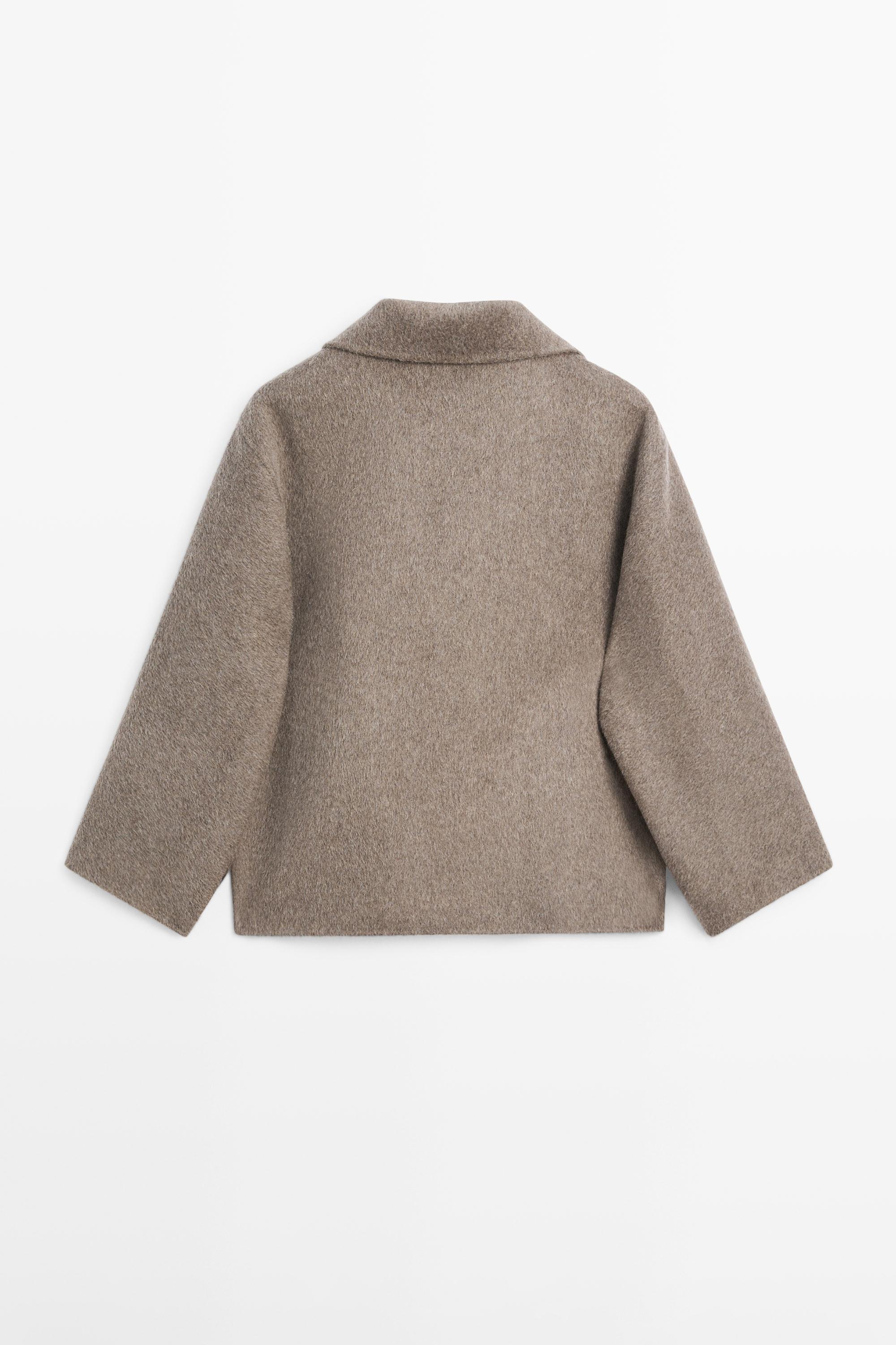 Mid-length wool blend coat with high neck