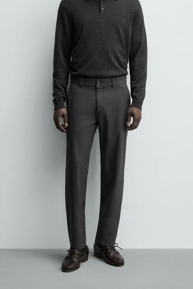 COMFORT TEXTURED CHINO TROUSERS - Grey / Natural by Zara