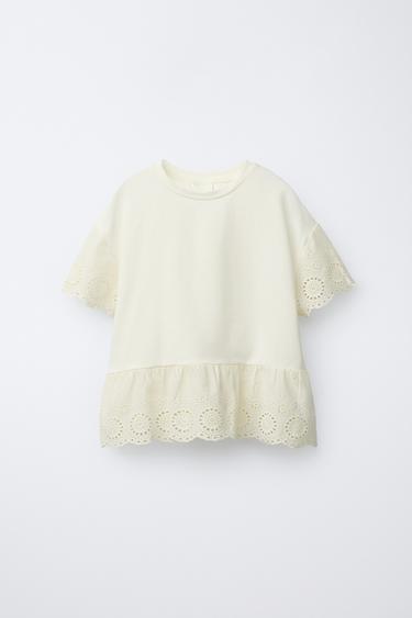 Zara EMBROIDERED T-SHIRT - Butter