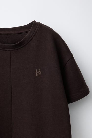 ENSEMBLE T-SHIRT ET PANTALON WIDE LEG UNIS - Marron de Zara - Image 5