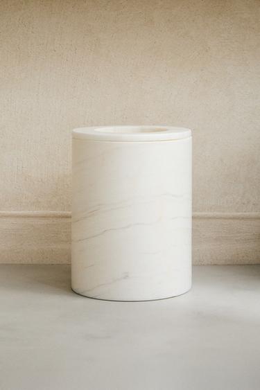 WHITE MARBLE BATHROOM BIN - White by Zara
