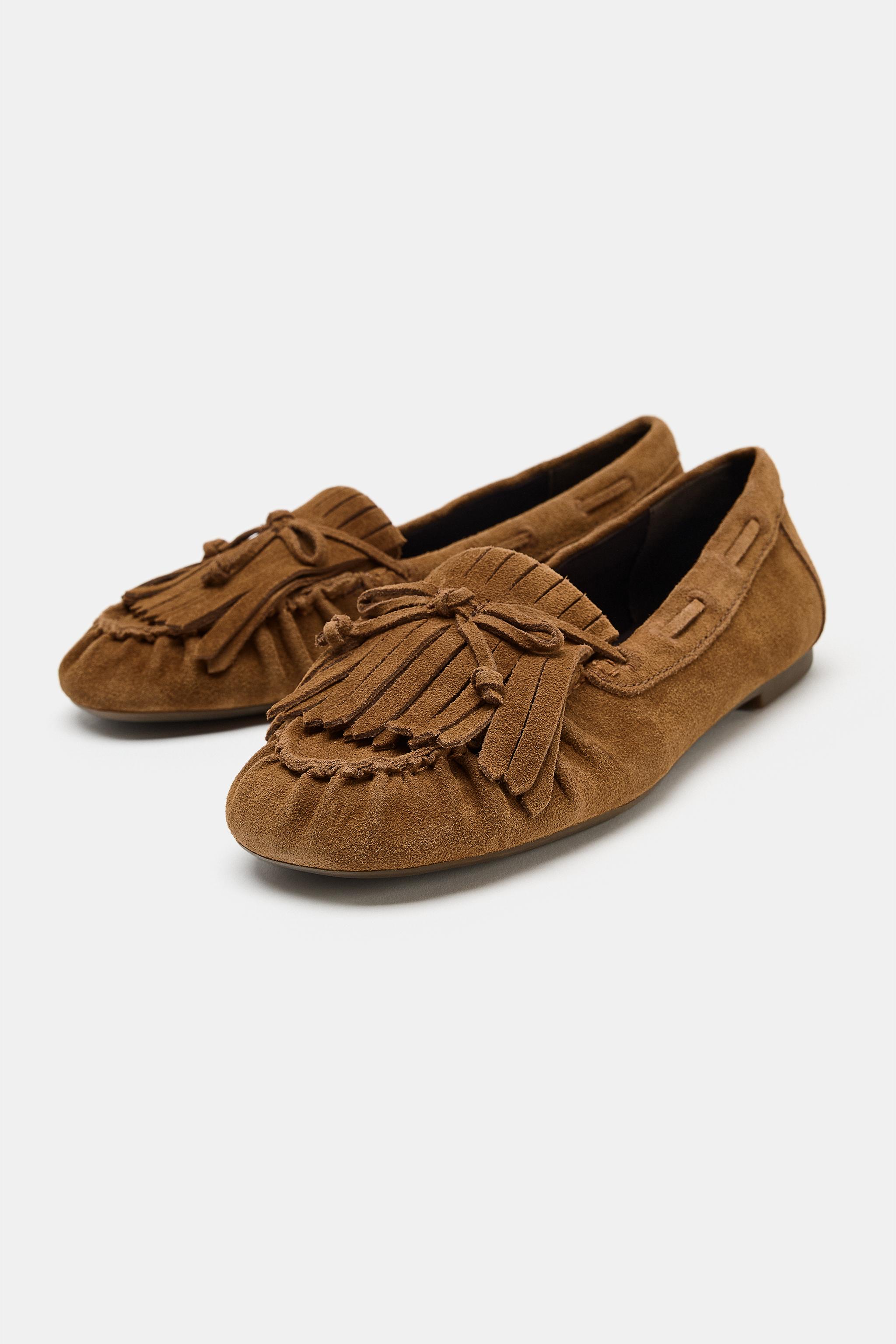 Женские туфли Zara FRINGED SPLIT SUEDE LOAFERS — фото 3