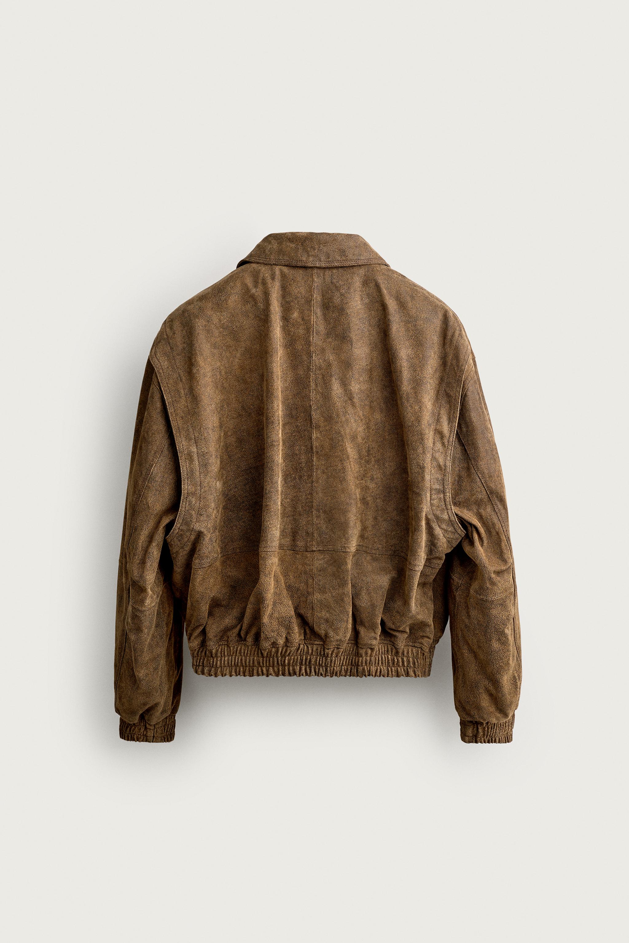Мужские куртки Zara WASHED LEATHER CROPPED JACKET — фото 10