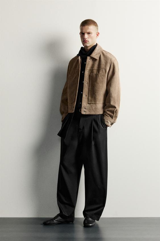SUEDE LEATHER CROPPED FIT JACKET - Sand by Zara - Image 0