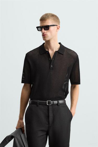 POLO DE TRICÔ COM CALADOS - Preto da Zara