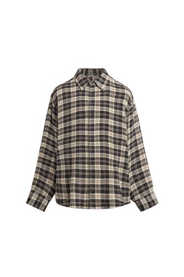 リラックスフィットチェック柄シャツブラック/ホワイトZaraのリラックスフィットチェック柄シャツ - ブラック/ホワイト 