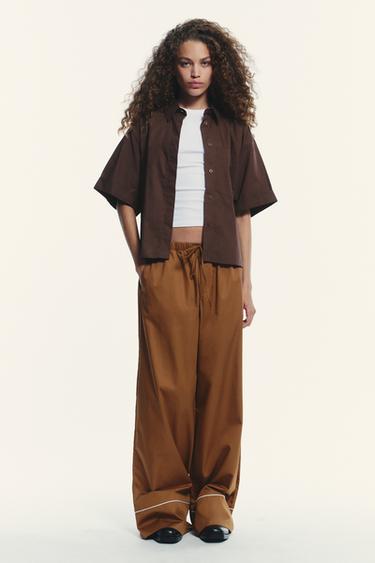 POPLIN TROUSERS WITH TRIM - Mid-camel by Zara - Image 0