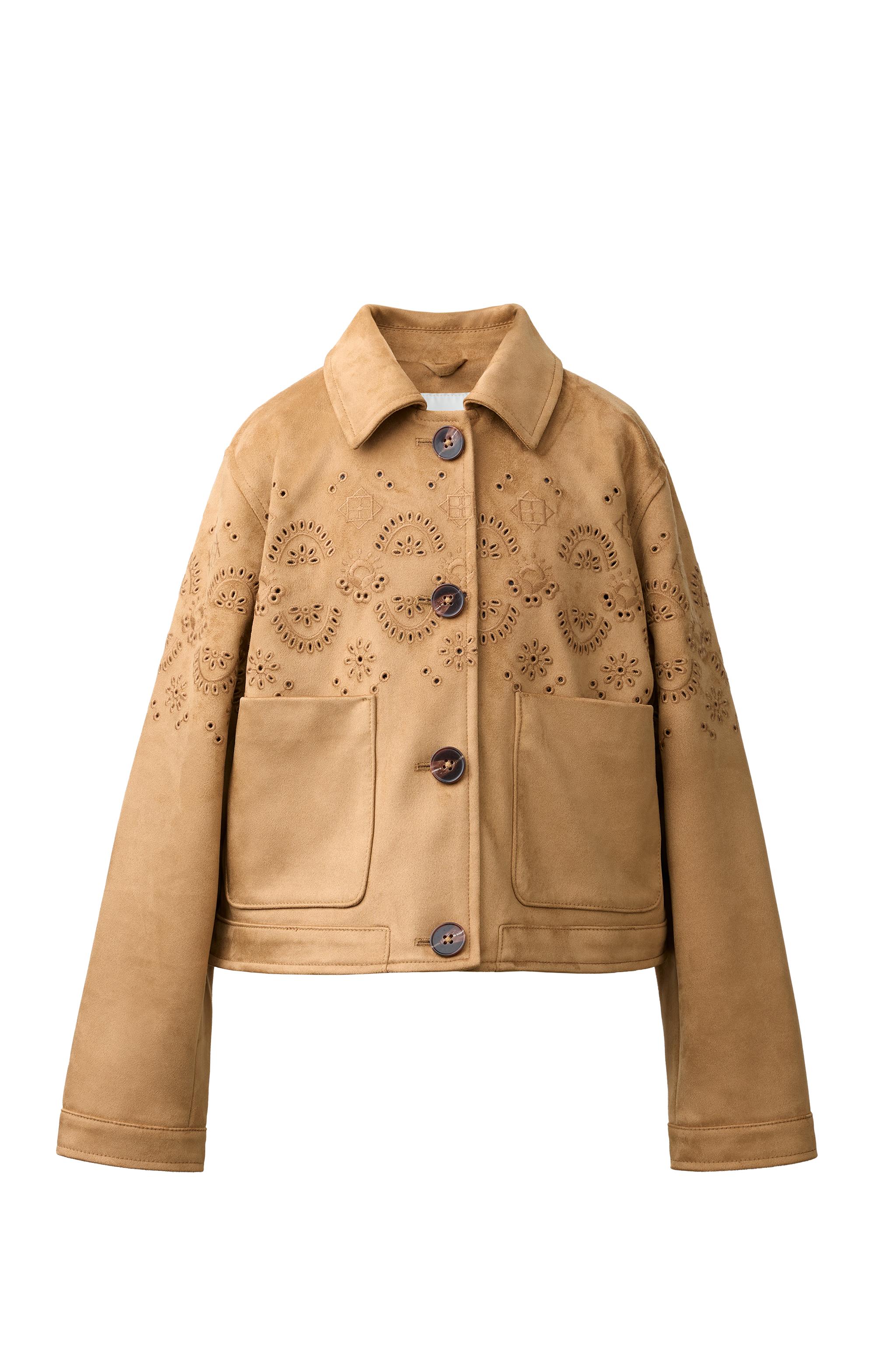 EMBROIDERED FAUX SUEDE JACKET - Khaki | ZARA Ireland