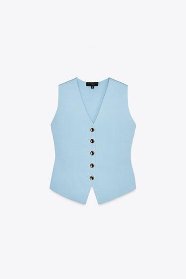 PLAIN KNIT WAISTCOAT TOP - Mid-blue by Zara