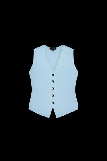 Zara SMOOTH KNIT VEST TOP - Mid-blue - Image 0