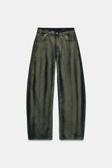 ZW COLLECTION BARREL MID-WAIST LIMITED EDITION JEANS - Green by Zara