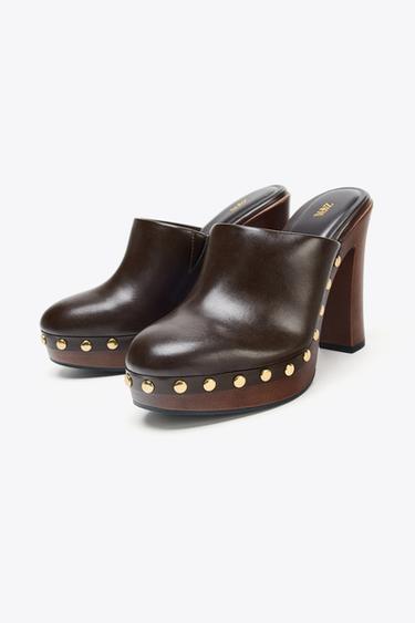 STUDDED HIGH HEEL CLOGS - Chocolate Brown by Zara - Image 2
