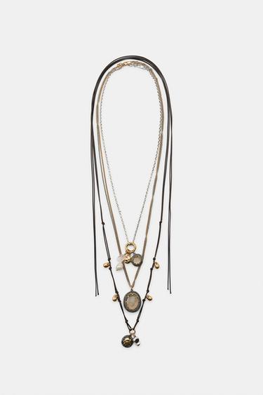 PACK OF 3 STONE CHARM NECKLACES - Gold / Silver by Zara