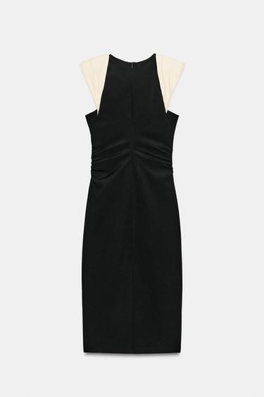 ROBE MIDI BIMATIÈRE À ÉPAULETTES - Noir / Blanc de Zara - Image 8