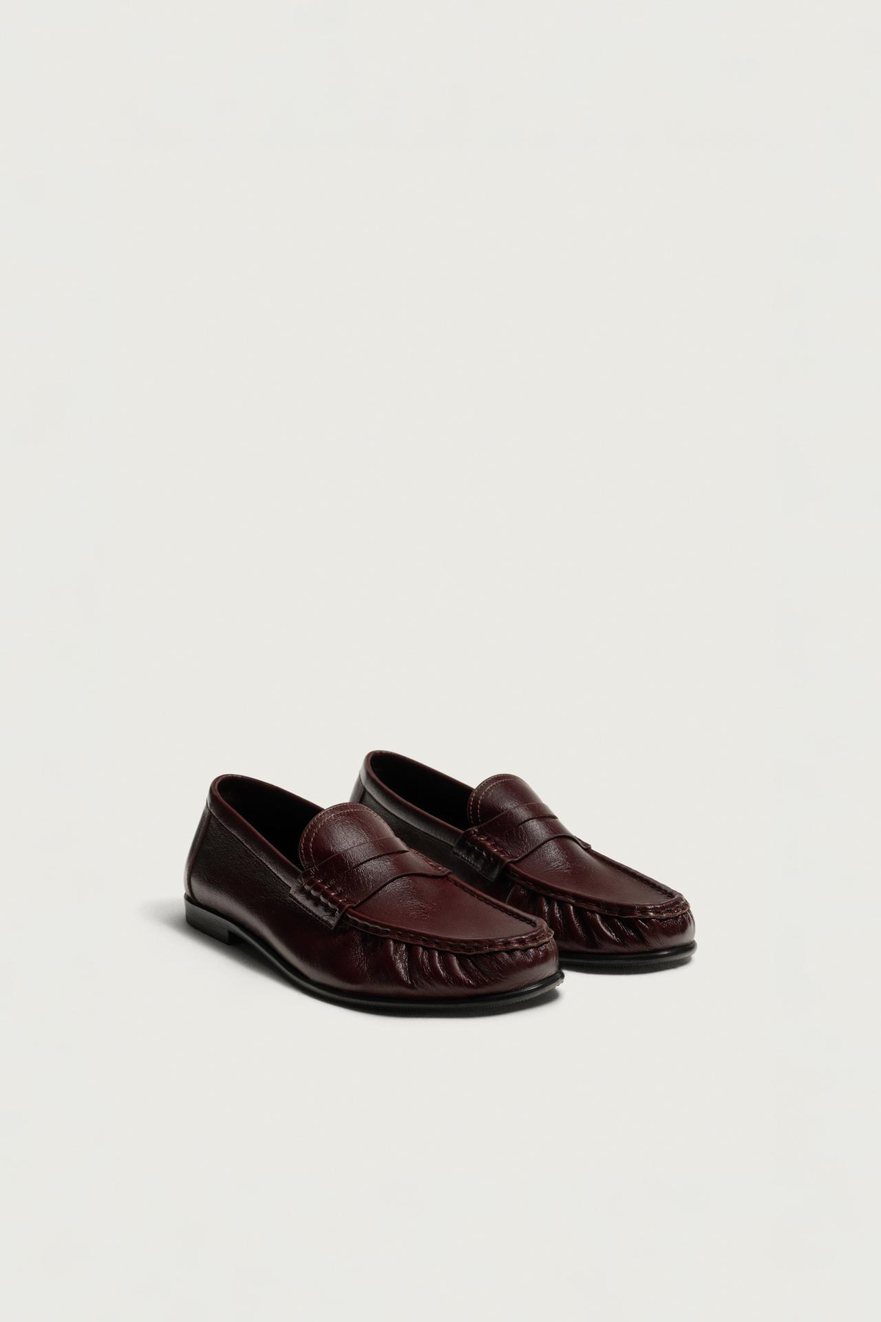 LEATHER LOAFERS WITH STRAP — Burgundy Red