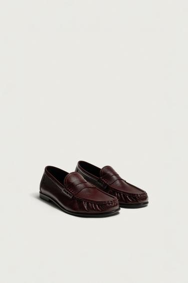 LEATHER LOAFERS WITH STRAP — Burgundy Red 1