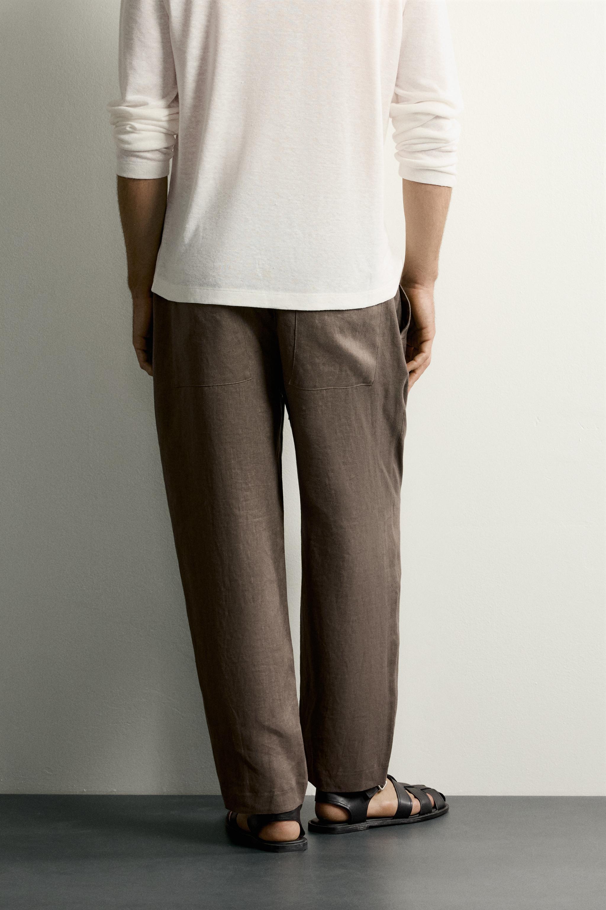 Zara %100 KETEN RELAXED FIT PANTOLON görsel 3