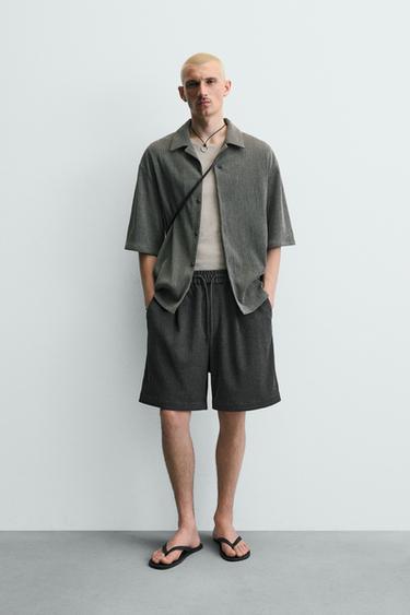 Zara EMBOSSED RELAXED FIT SHIRT - Anthracite Gray