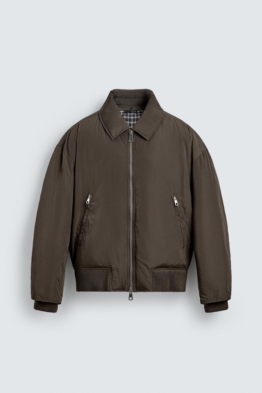 コントラストキルティングボンバージャケット - ダークブラウン | ZARA 