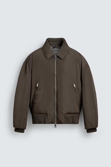 Zara 拼接絎縫飛行員外套 - 深棕色