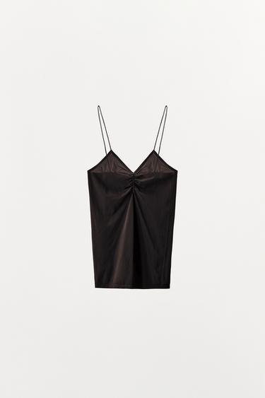 GATHERED V-NECK STOCKING TOP - Dark brown by Zara