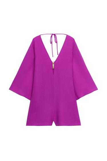 SHORT JUMPSUIT WITH WIDE SLEEVES - Dark fuchsia by Zara