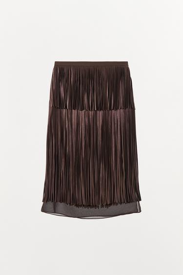 JUPE MIDI À FRANGES - Marron de Zara - Image 5