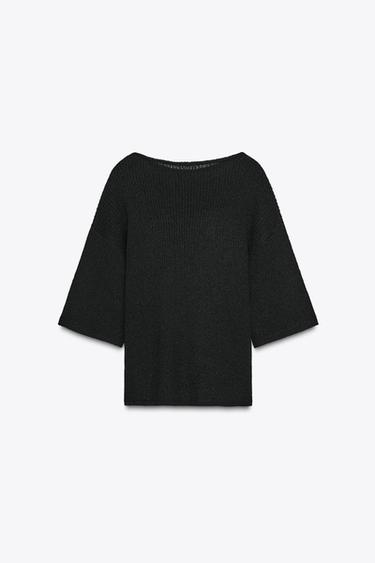 Zara CUT OUT CAPE KNIT TOP - Black