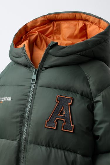 PATCH HOODED PUFFER COAT - Khaki by Zara - Image 4