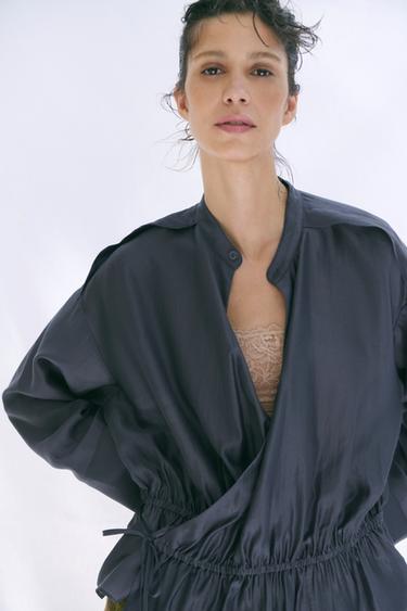Zara ZW COLLECTION FLOWY WRAP BLOUSE - Gray / Blue