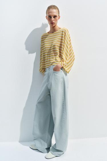 Zara RUSTIC STRIPED CAPE T-SHIRT - Light yellow