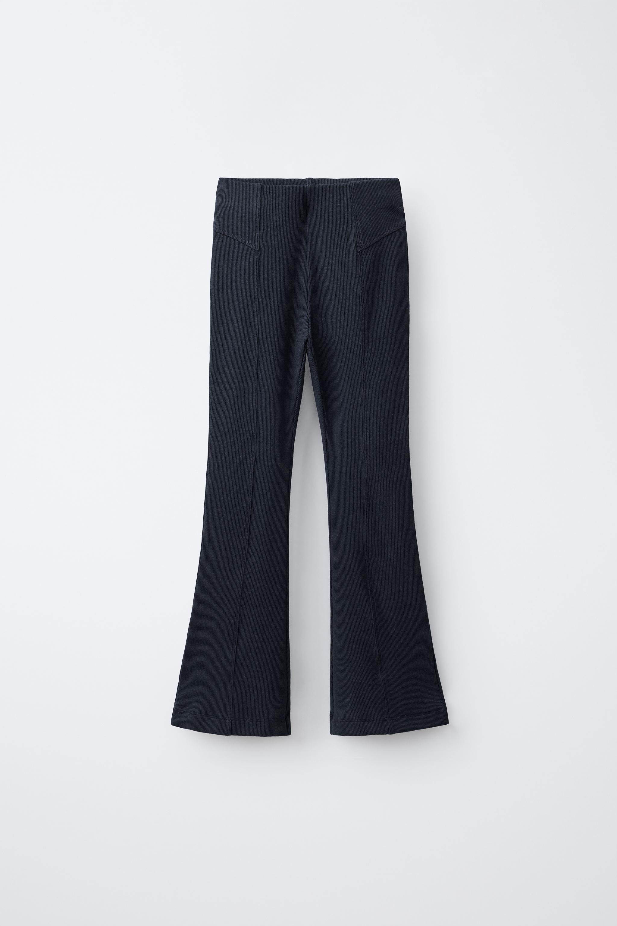 RIBBED FLARE LEGGINGS — Navy blue