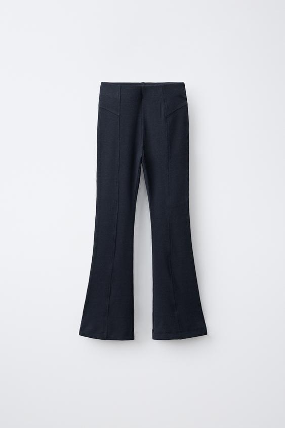 Zara RIBBED FLARE LEGGINGS - Navy blue - Image 0