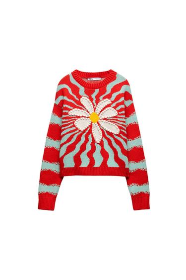 JACQUARD FLOWER KNIT SWEATER