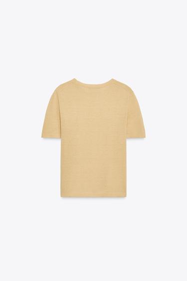 SHORT SLEEVE KNIT LINEN BLEND TOP - Mid-yellow by Zara - Image 4