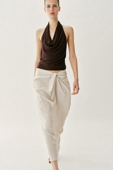 GATHERED SARONG MIDI SKIRT - Light beige by Zara - Image 4