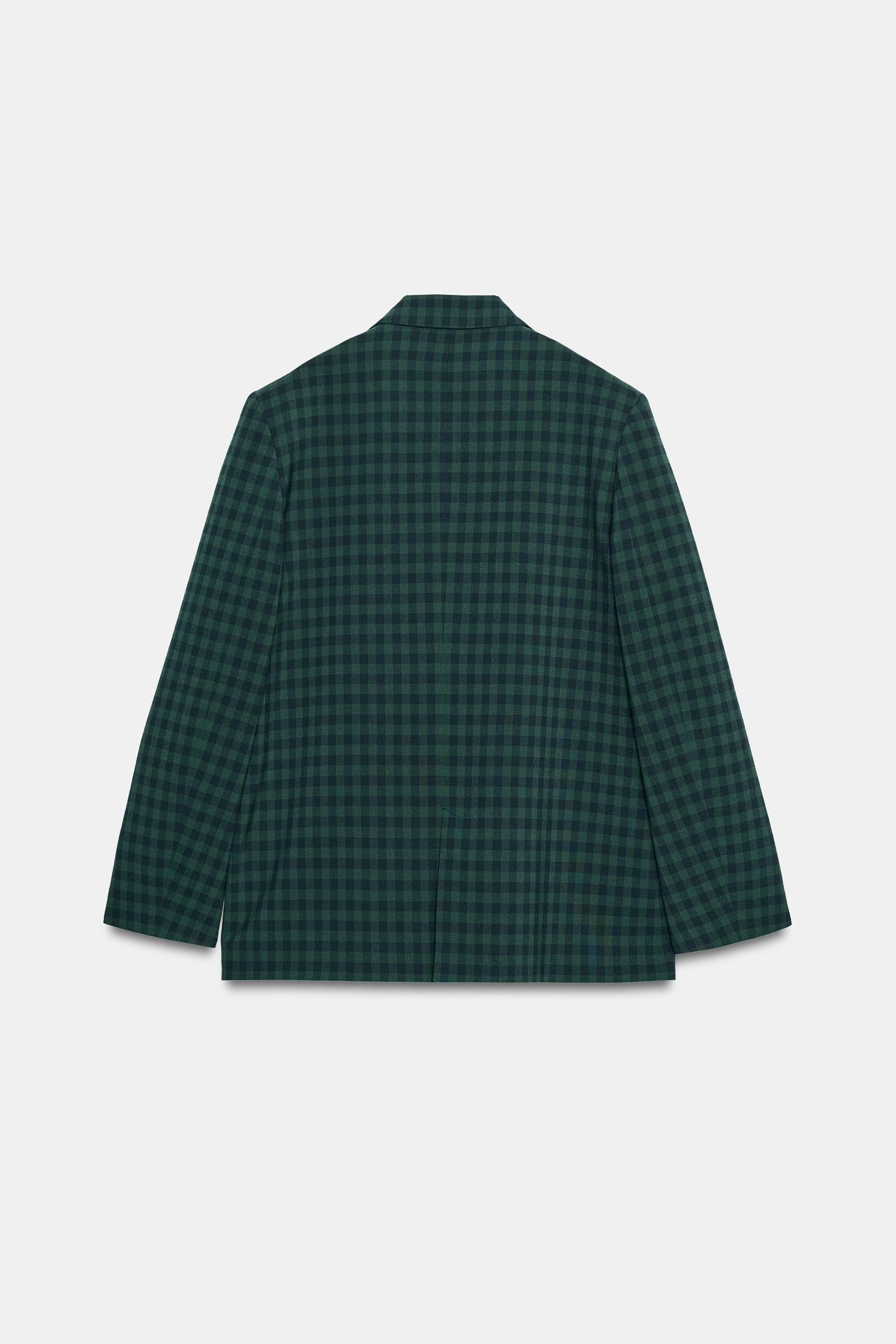 Женский пиджак Zara Checked Double-Breasted, цвет: Зелёный / Синий — фото 2