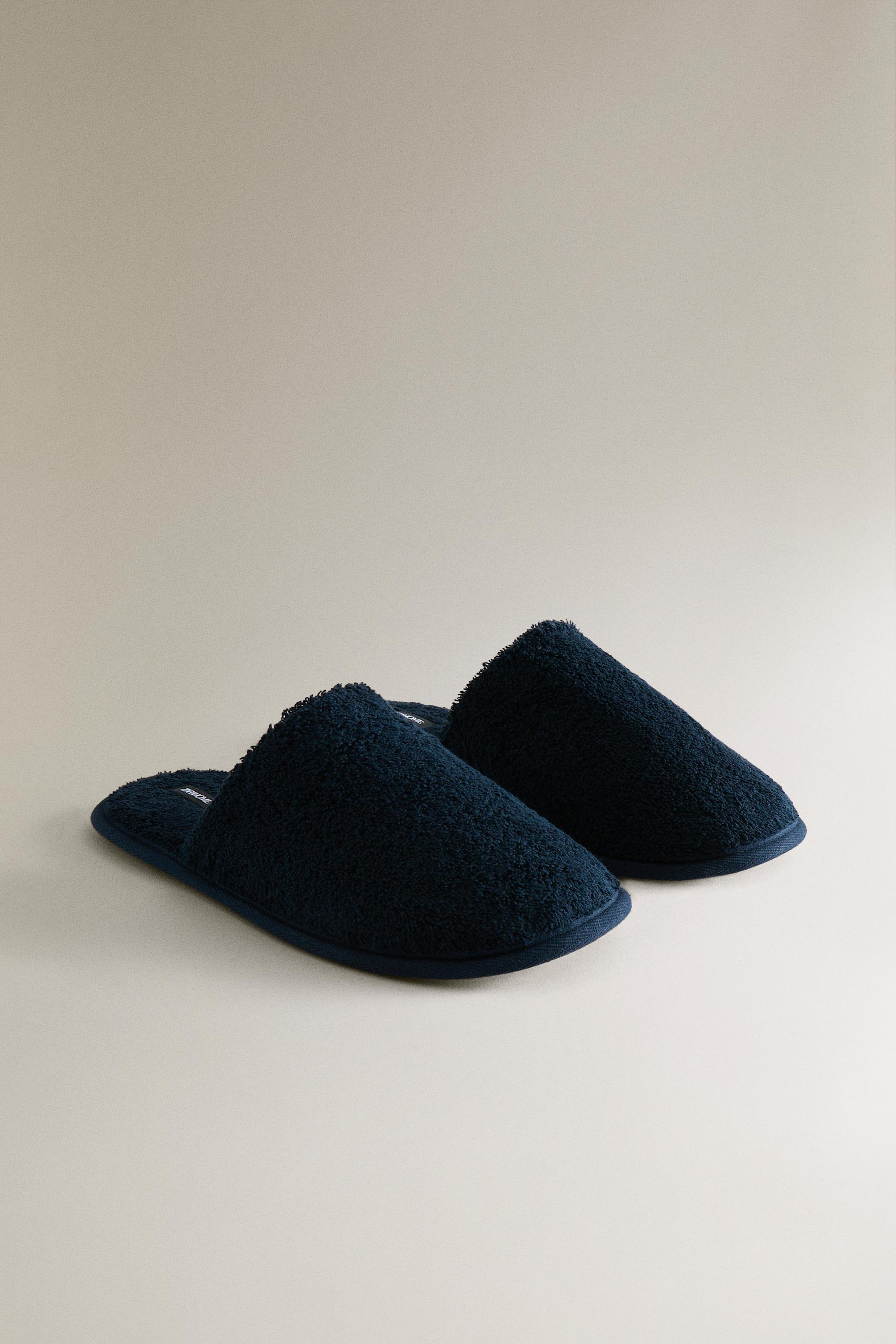 TERRY BATHROOM SLIPPERS — Navy Blue