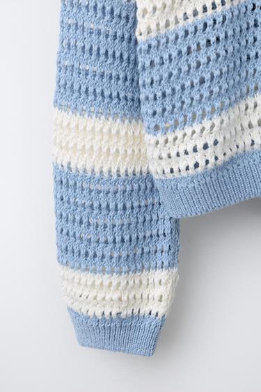 PULL EN MAILLE À RAYURES AVEC NUMÉRO - Bleu pastel de Zara - Image 3