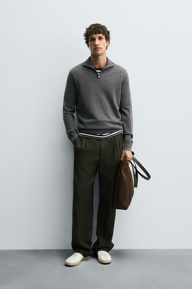 100% WOOL QUARTER-ZIP SWEATER - Grey marl by Zara
