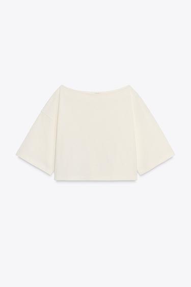 KATOENEN T-SHIRT MET BOOTHALS - Ecru van Zara