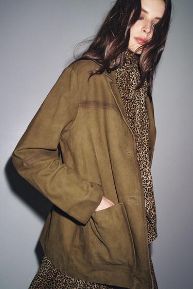 OVERSIZE 100% SUEDE LEATHER BLAZER ZW COLLECTION LIMITED EDITION - Light khaki by Zara