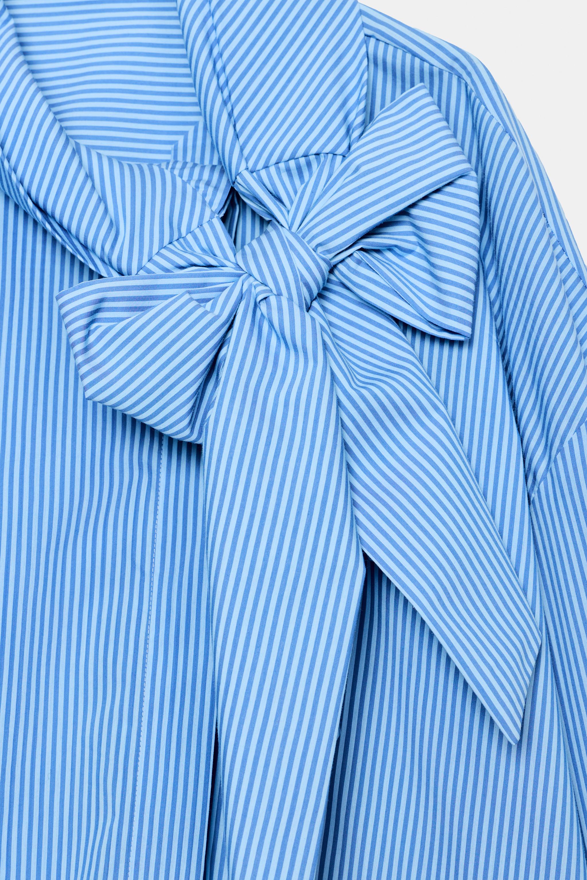 Zara STRIPED TIE-NECK SHIRT — фото 6