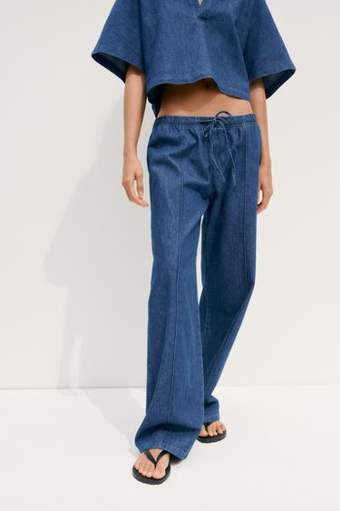 بنطلون طراز بيجامة DENIM TRF - نيلي داكن by Zara