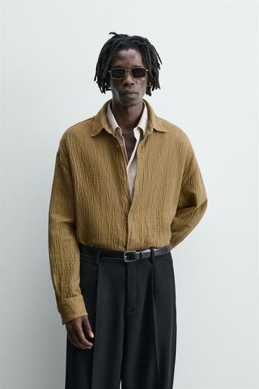 CREASED-EFFECT OVERSHIRT - olive green by Zara