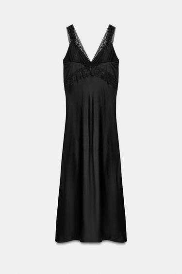 Zara SATIN LACE DRESS ZW COLLECTION - Black