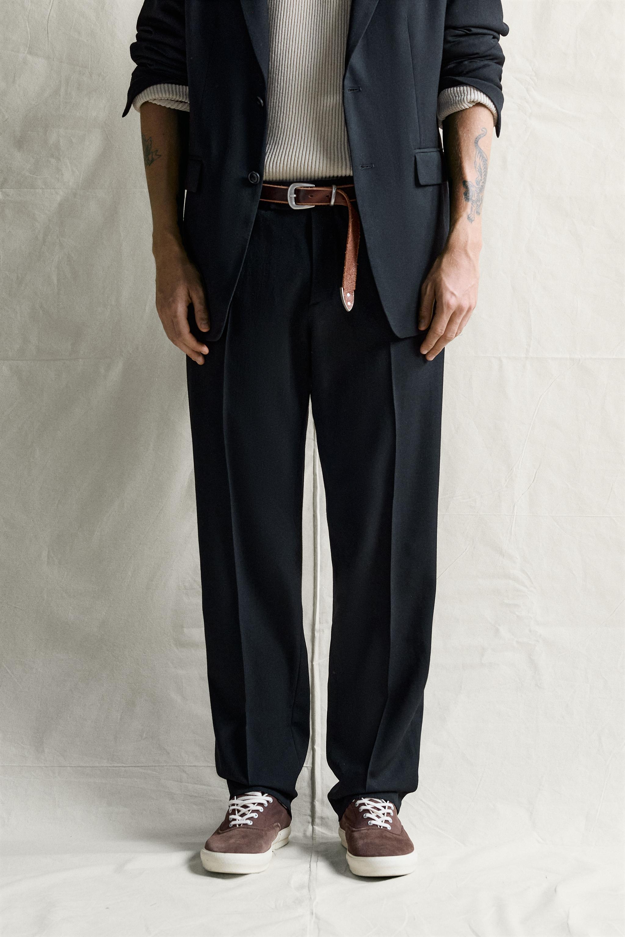100% WOOL REGULAR-FIT SUIT PANTS — Black
