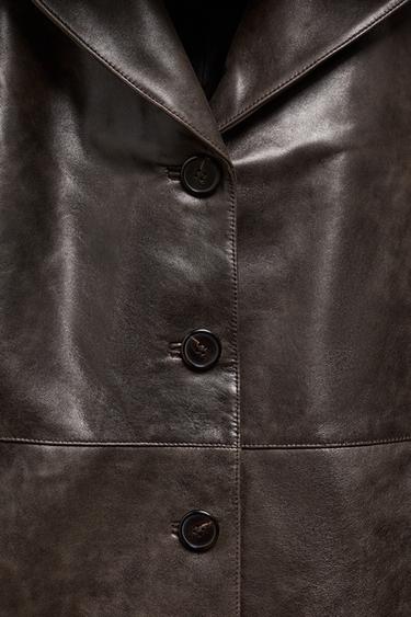 VESTE EN CUIR COL EFFET FOURRURE ZW COLLECTION ÉDITION LIMITÉE - Marron de Zara - Image 6