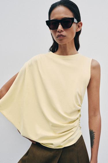 ASYMMETRIC DRAPED TOP - Yellow by Zara - Image 2