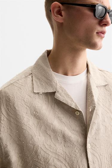 GEOMETRIC JACQUARD SHIRT - Taupe grey by Zara - Image 4